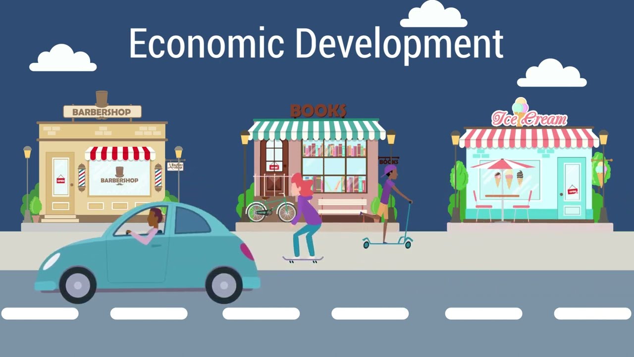 imae of a commercial street showing a barbershop, bookstore, and ice cream shop that demonstrate economic development.jpg